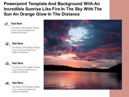 Template with an incredible sunrise like fire in sky with sun an orange glow in distance