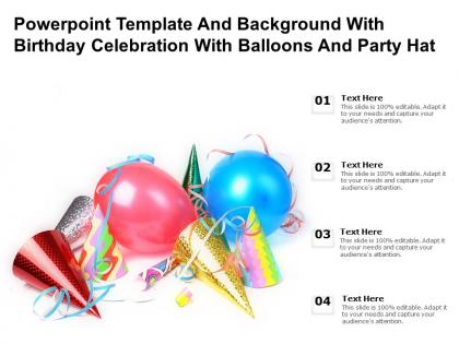 Template with birthday celebration with balloons and party hat ppt powerpoint