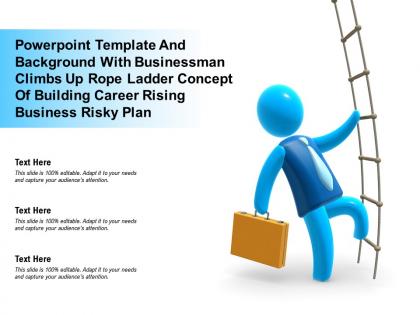 Template with businessman climbs up rope ladder concept of building career rising business risky plan