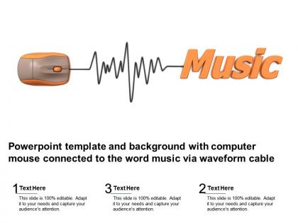 Template with computer mouse connected to the word music via waveform cable