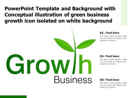 Template with conceptual illustration of green business growth icon isolated on white background