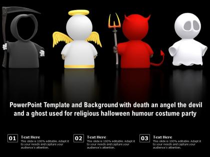 Template with death an angel the devil and a ghost used for religious halloween humour costume party