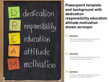 Template with dedication responsibility education attitude motivation dream acronym