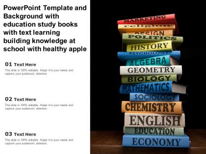 Template with education study books with text learning building knowledge at school with healthy apple