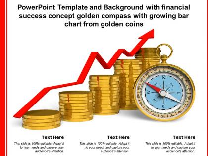 Template with financial success concept golden compass with growing bar chart from golden coins