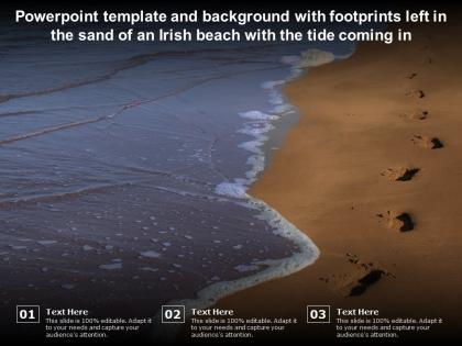 Template with footprints left in the sand of an irish beach with the tide coming in