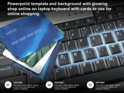 Template with glowing shop online on laptop keyboard with cards to use for online shopping