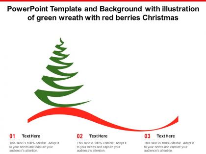 Template with illustration of green wreath with red berries christmas ppt powerpoint