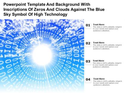 Template with inscriptions of zeros and clouds against the blue sky symbol of high technology