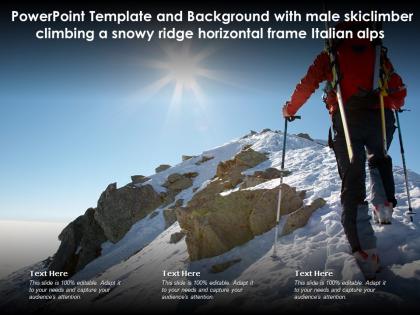 Template with male skiclimber climbing a snowy ridge horizontal frame italian alps