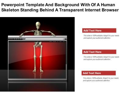 Template with of a human skeleton standing behind a transparent internet browser