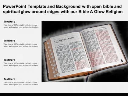 Template with open bible spiritual glow around edges with our bible a glow religion
