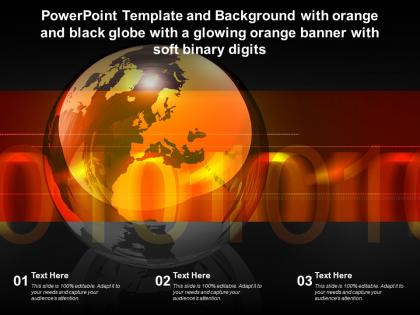 Template with orange and black globe with a glowing orange banner with soft binary digits