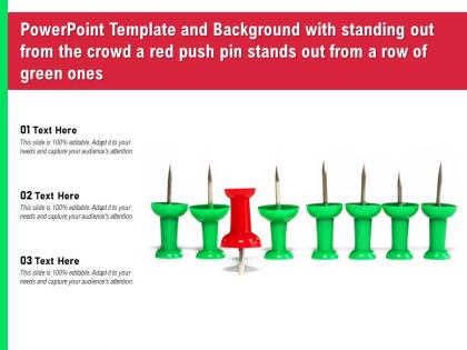 Template with standing out from crowd a red push pin stands out from a row of green ones