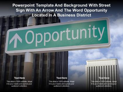 Template with street sign with an arrow word opportunity located in a business district