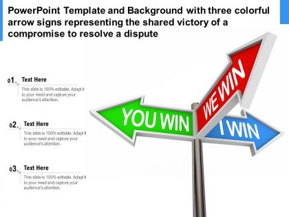 Template with three colorful arrow signs representing shared victory of a compromise to resolve a dispute