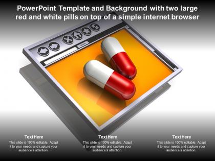 Template with two large red and white pills on top of a simple internet browser