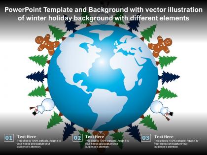 Template with vector illustration of winter holiday background with different elements