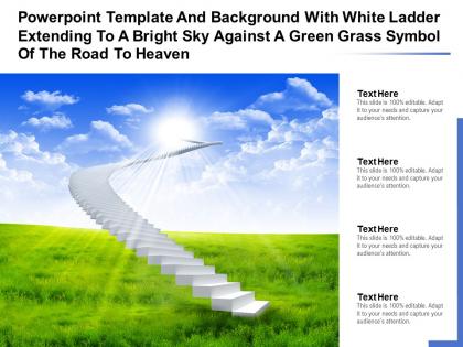 Template with white ladder extending to a bright sky against a green grass symbol of road to heaven