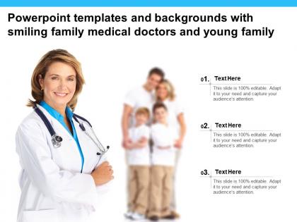 Templates and backgrounds with smiling family medical doctors and young family