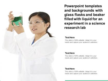 Templates with glass flasks beaker filled with liquid for an experiment in a science research lab