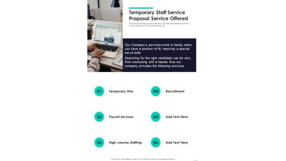 Temporary Staff Service Proposal Service Offered One Pager Sample Example Document