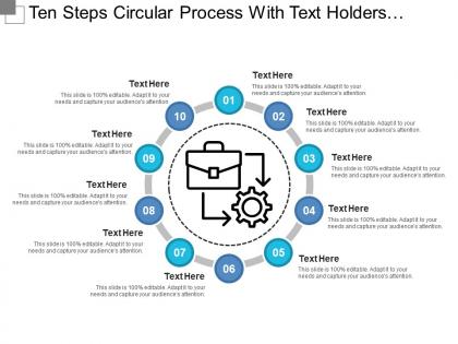 Ten steps circular process with text holders and gear icon