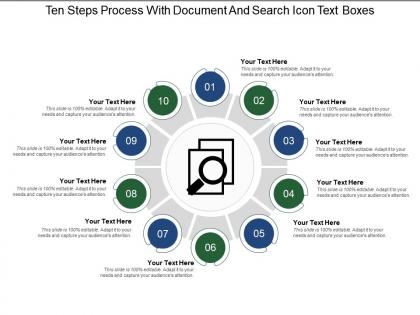 Ten steps process with document and search icon text boxes