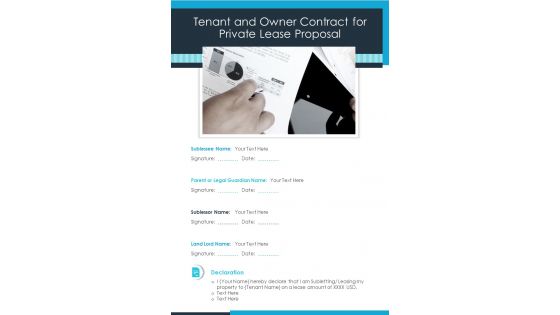 Tenant And Owner Contract For Private Lease Proposal One Pager Sample Example Document