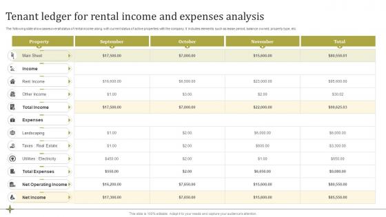 Tenant Ledger For Rental Income And Expenses Analysis
