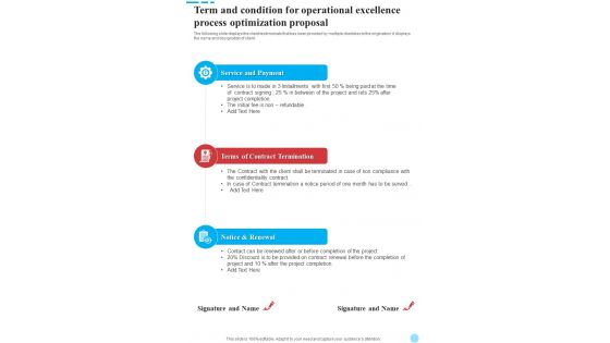 Term And Condition For Operational Excellence Process Optimization Proposal One Pager Sample Example Document