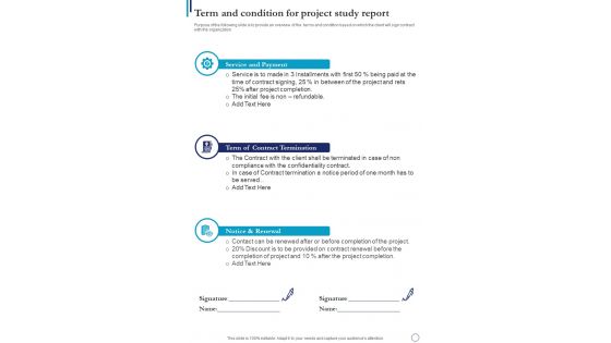 Term And Condition For Project Study Report One Pager Sample Example Document