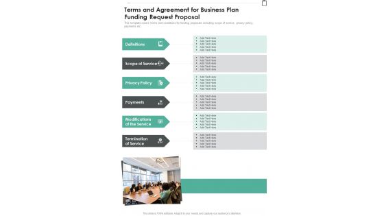 Terms And Agreement For Business Plan Funding Request Proposal One Pager Sample Example Document