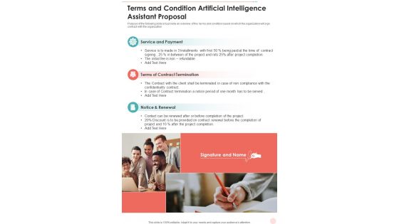 Terms And Condition Artificial Intelligence Assistant Proposal One Pager Sample Example Document