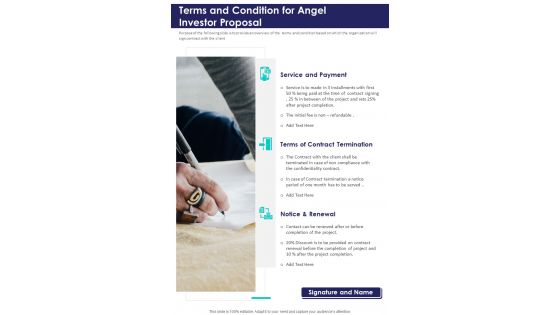 Terms And Condition For Angel Investor Proposal One Pager Sample Example Document