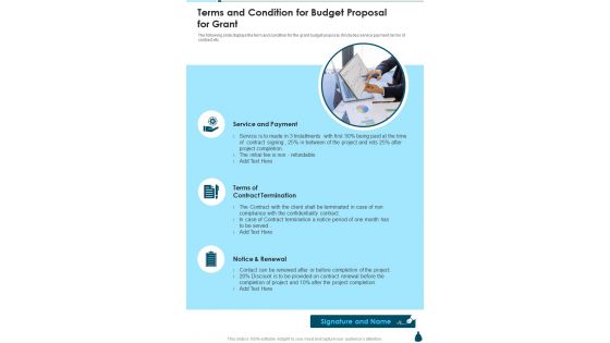 Terms And Condition For Budget Proposal For Grant One Pager Sample Example Document