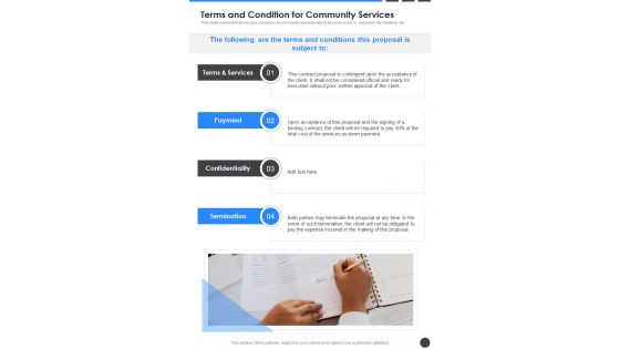 Terms And Condition For Community Services One Pager Sample Example Document