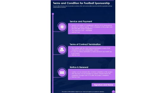 Terms And Condition For Football Sponsorship One Pager Sample Example Document