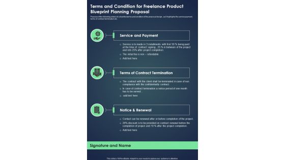 Terms And Condition For Freelance Product Blueprint Planning Proposal One Pager Sample Example Document