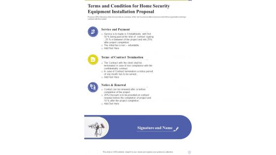 Terms And Condition For Home Security Equipment Installation Proposal One Pager Sample Example Document