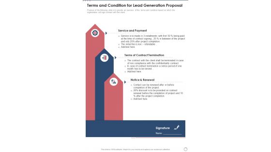 Terms And Condition For Lead Generation Proposal One Pager Sample Example Document