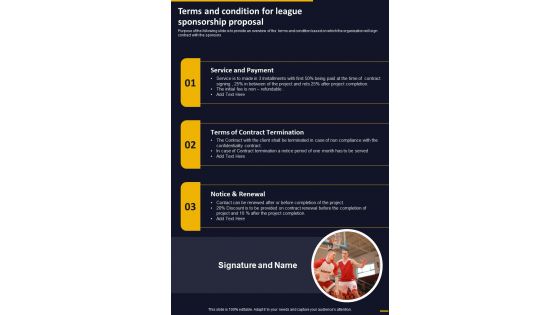 Terms And Condition For League Sponsorship Proposal One Pager Sample Example Document