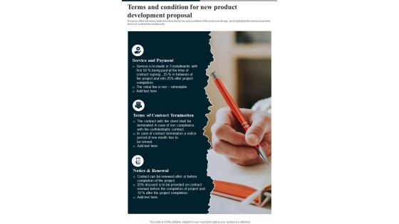 Terms And Condition For New Product Development Proposal One Pager Sample Example Document