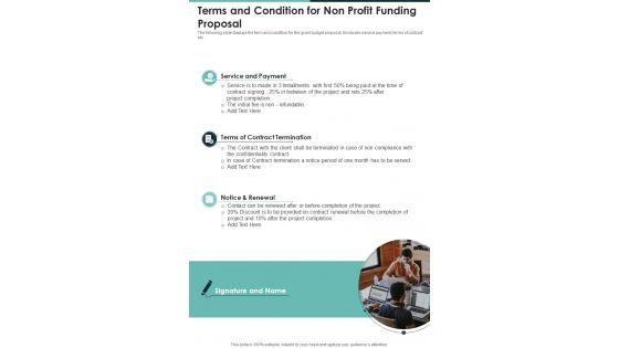 Terms And Condition For Non Profit Funding Proposal One Pager Sample Example Document