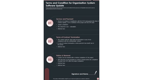Terms And Condition For Organization System Software Update One Pager Sample Example Document