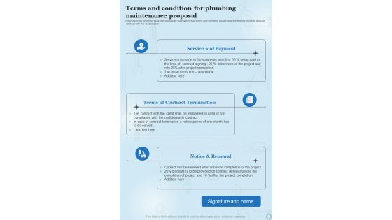 Terms And Condition For Plumbing Maintenance Proposal One Pager Sample Example Document