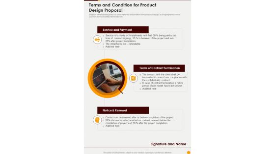 Terms And Condition For Product Design Proposal One Pager Sample Example Document