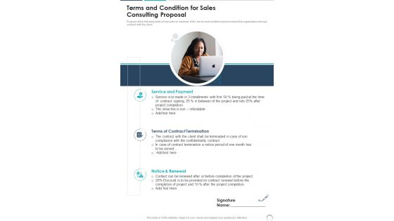 Terms And Condition For Sales Consulting Proposal One Pager Sample Example Document