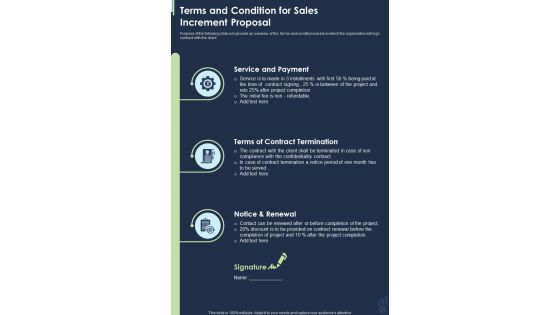 Terms And Condition For Sales Increment Proposal One Pager Sample Example Document