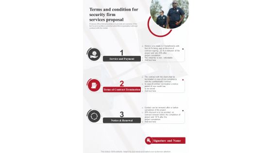 Terms And Condition For Security Firm Services Proposal One Pager Sample Example Document